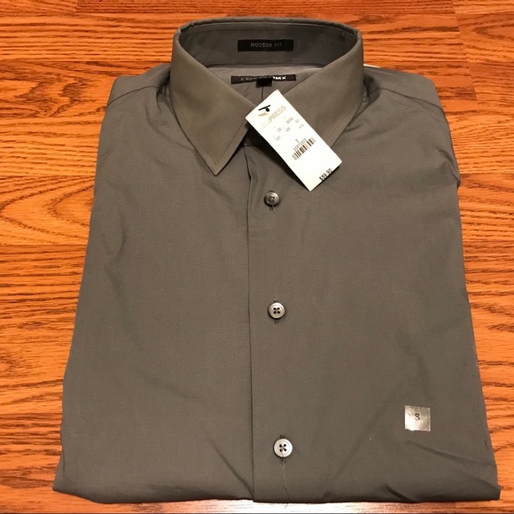 Express 1MX Modern Fit Dress Shirt Gray Small - Picture 2 of 2